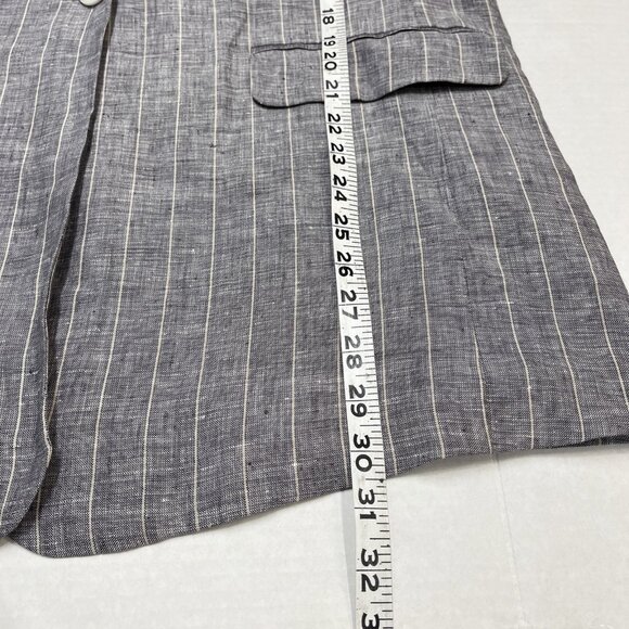 Oat Blazer Womens L‎ Blue Linen Woven Striped One Button Lined Nautical Preppy - Picture 6 of 11